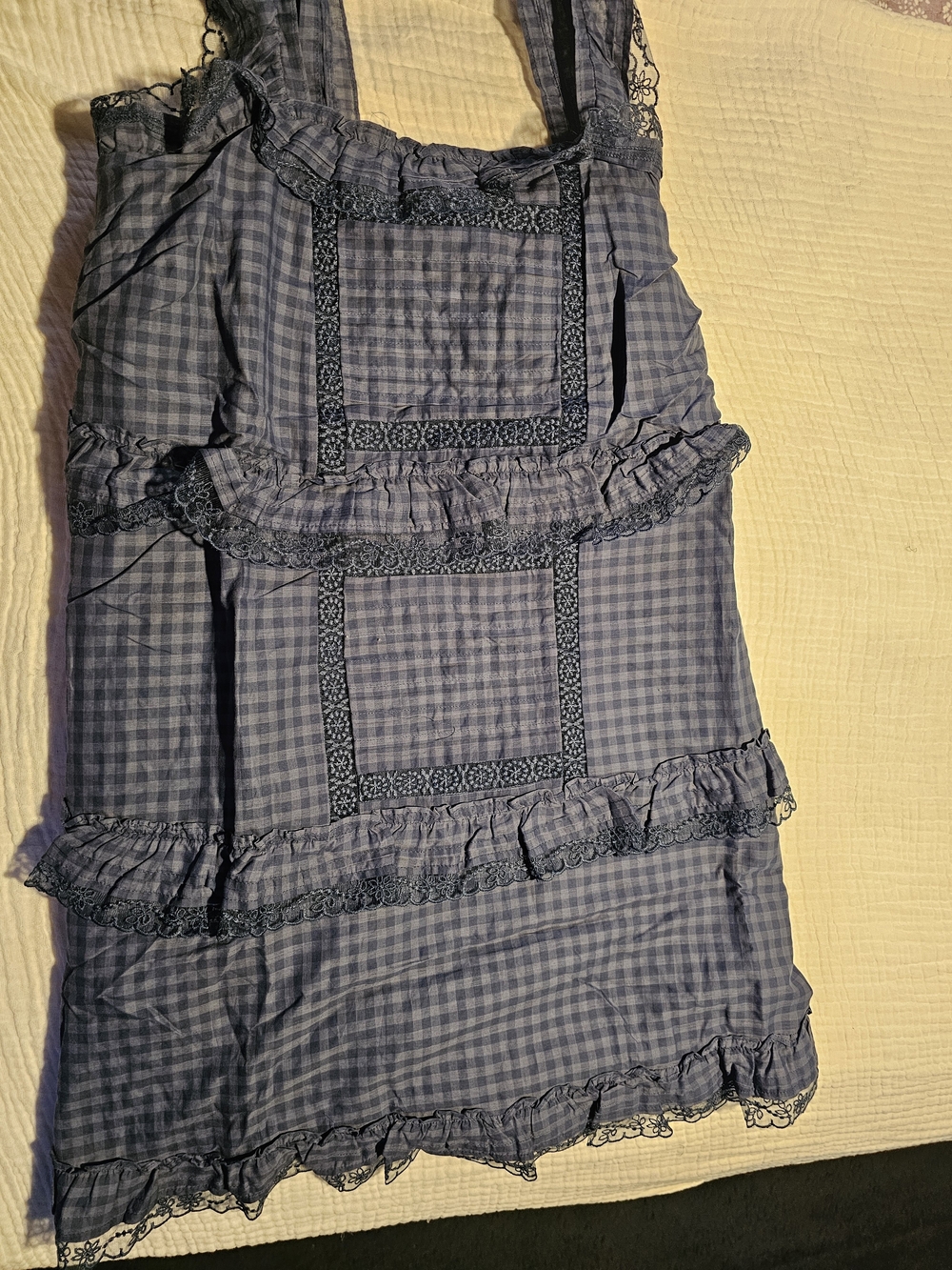 Festi By Torrid Blue Gingham Lace-Trim Tiered Dress